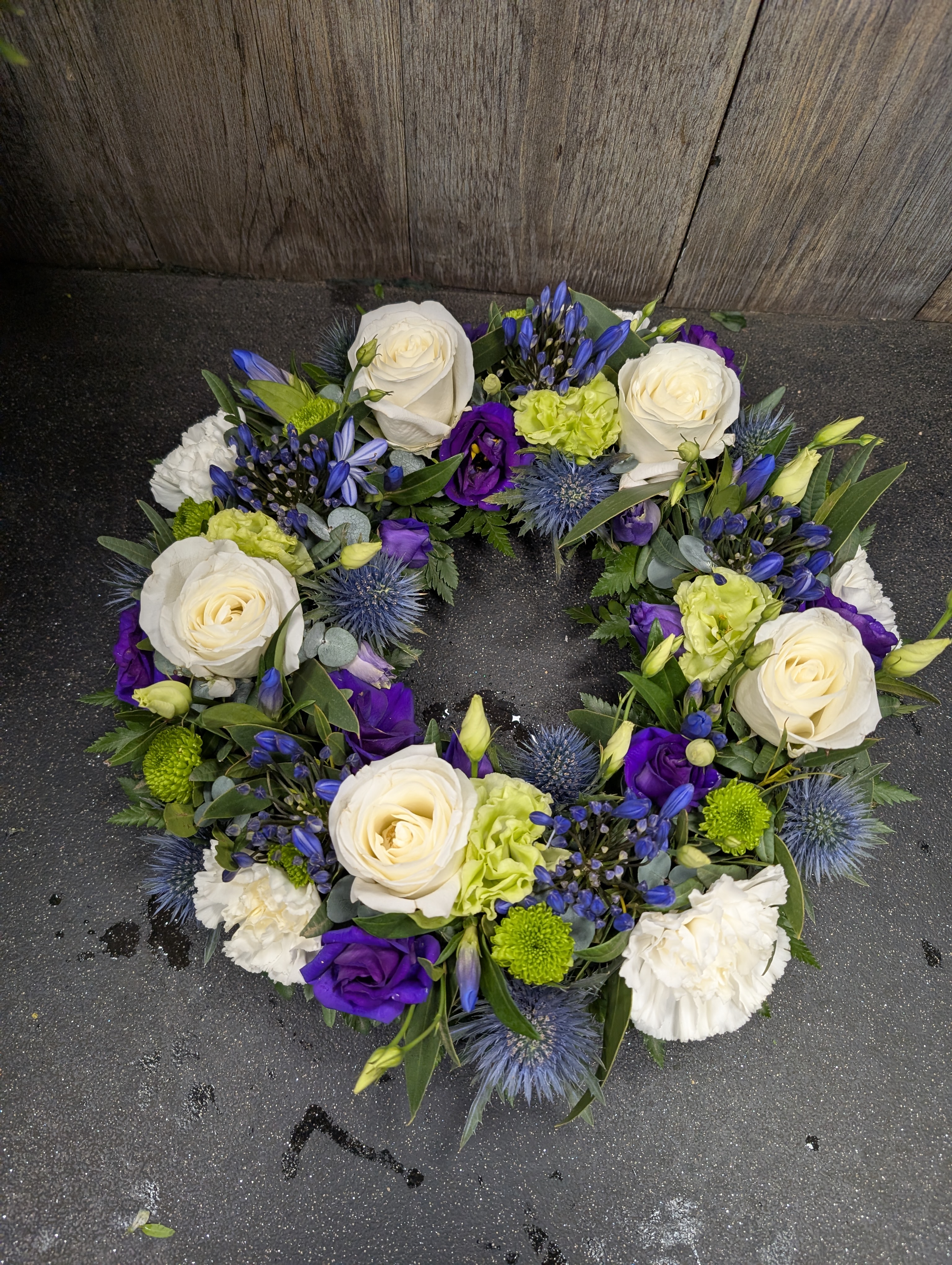 White and purple wreath