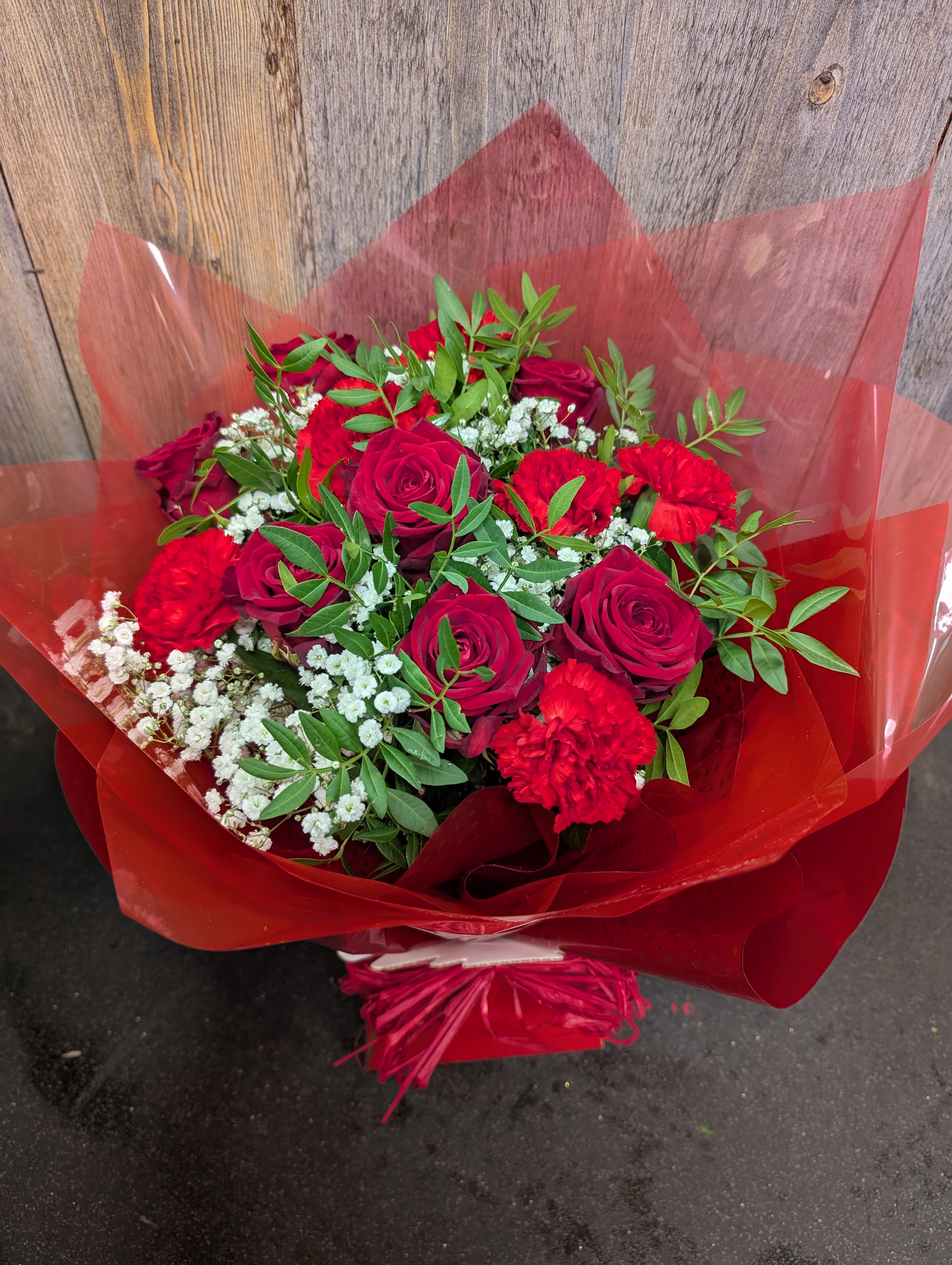 6 red rose& 6 Red carnation bouquet