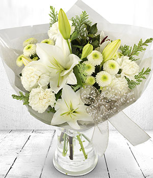 White and silver handtied bouquet