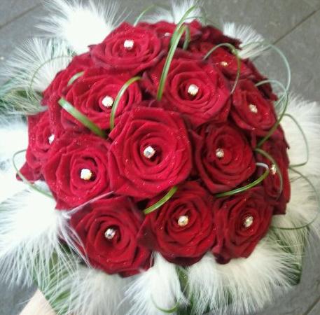 Red Rose And Feather Bridal Bouquet