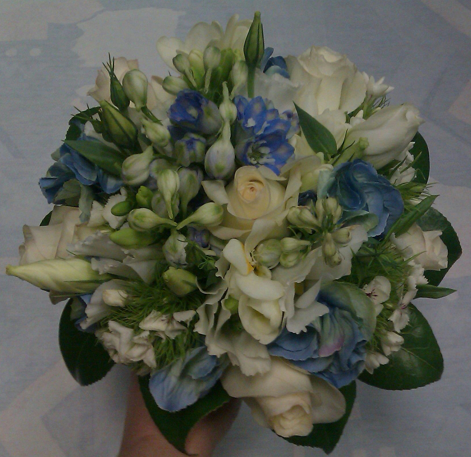 Blue and ivory bridal posy