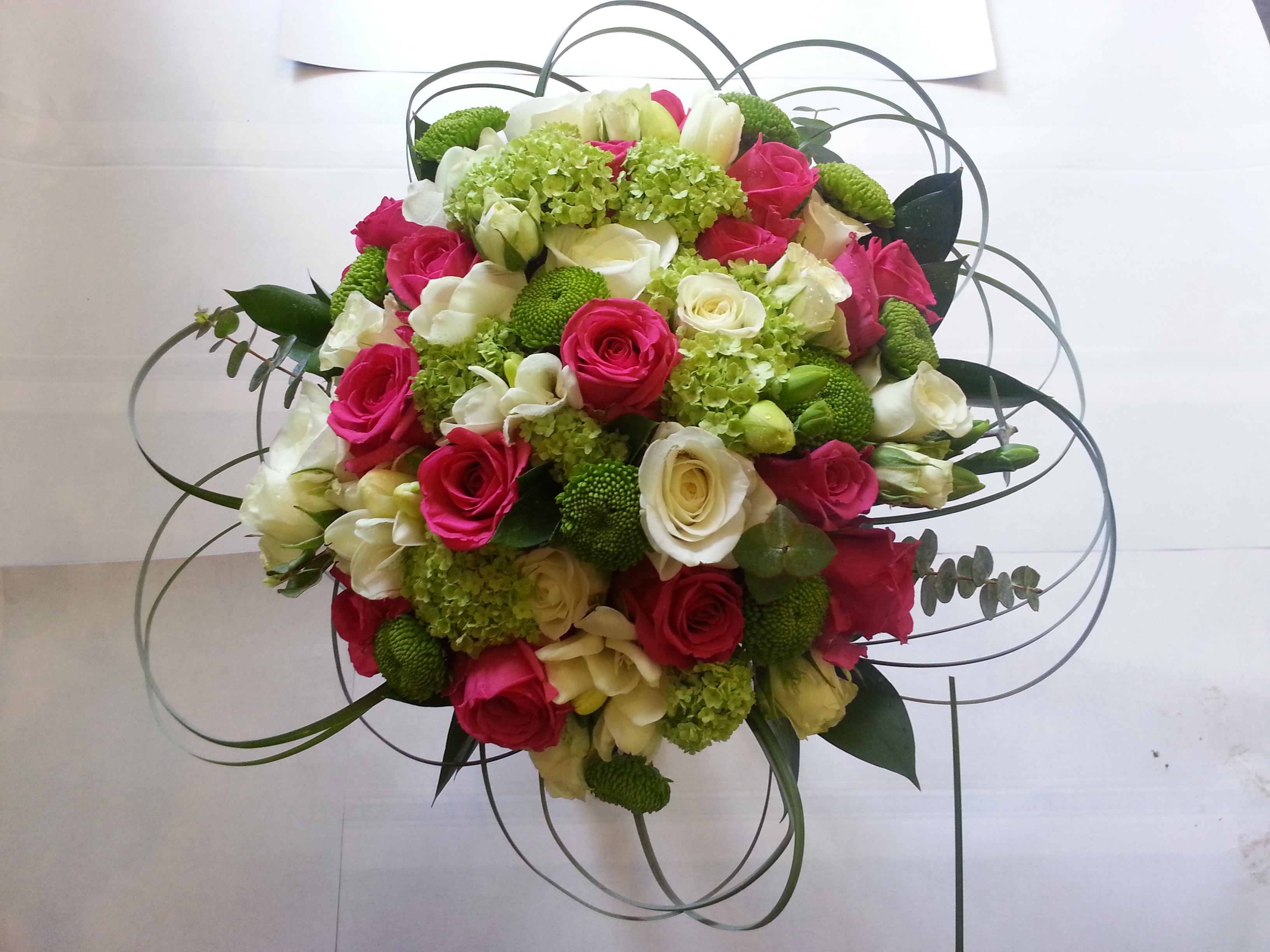 Pink and lime green bridal bouquet