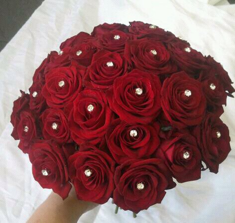 Bridal compact red rose and diamante