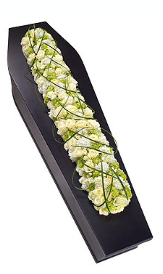 White and green casket bar