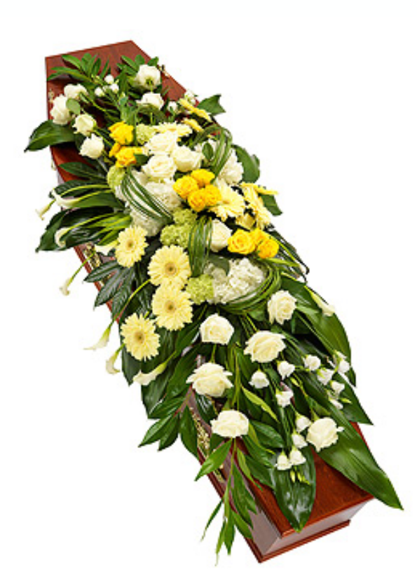 Yellow and white casket spray