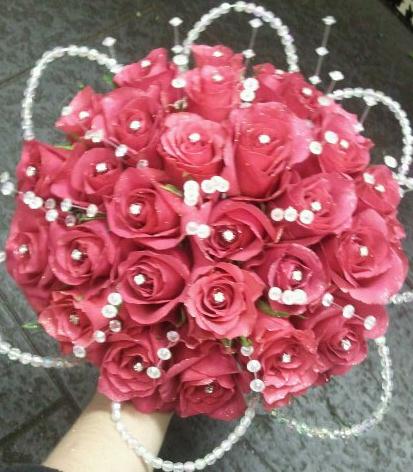 Cerise Rose Compact With Diamantes And Crystals