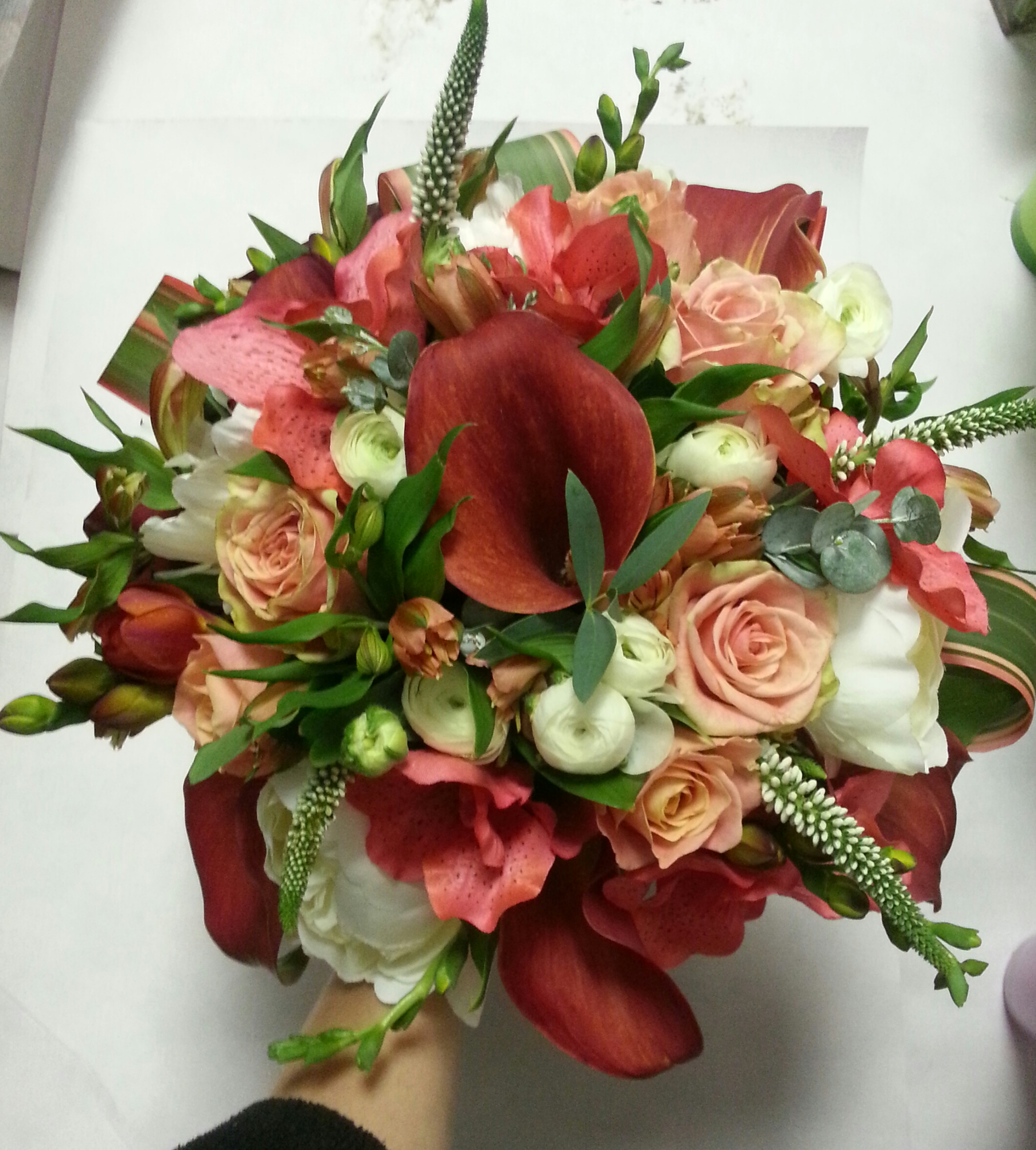 Coral shade bridal bouquet